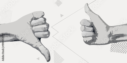 Opposing viewpoints a thumbs up and a thumbs down are displayed