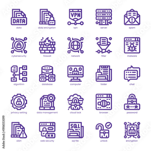 Data Encryption Icon pack for your website, mobile, presentation, and logo design. Data Encryption Icon line basic color design. Vector graphics illustration and editable stroke.