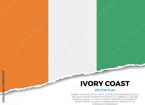 Flag of Ivory Coast. Creative Torn Paper Edge Effect on transparent background