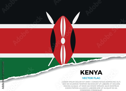 Flag of Kenya. Creative Torn Paper Edge Effect on transparent background