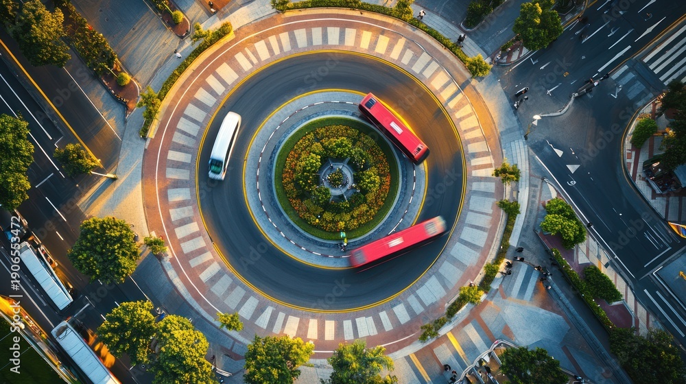 Obraz premium Aerial View of Roundabout with Vehicles.