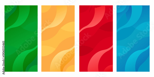 Four vertical rectangles display vibrant wavy gradients of color