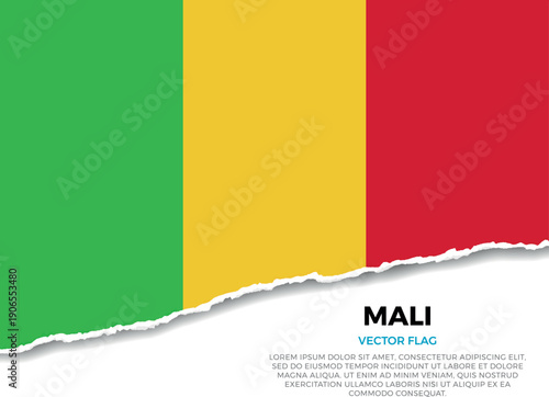 Flag of Mali. Creative Torn Paper Edge Effect on transparent background