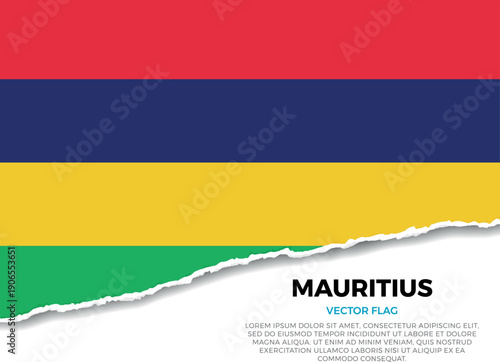 Flag of Mauritius. Creative Torn Paper Edge Effect on transparent background