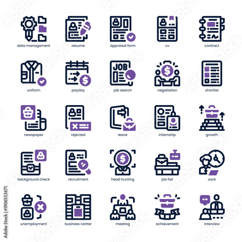 Employment Icon pack for your website, mobile, presentation, and logo design. Employment Icon dual tone design. Vector graphics illustration and editable stroke.