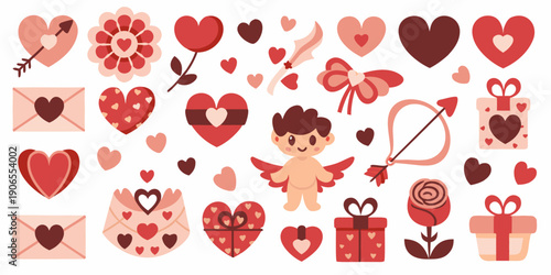 Collection of charming valentine s day hearts cupid and romantic elements
