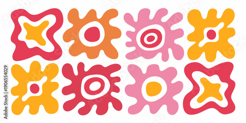 Retro floral pattern with vibrant pink and orange stylized blossoms