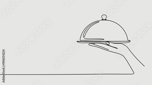 Minimalist line art of a hand serving a covered dish