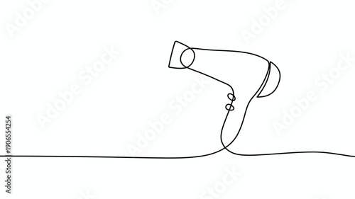 Minimalist single line drawing of a hairdryer with its cord