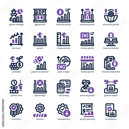 Growth Icon pack for your website, mobile, presentation, and logo design. Growth Icon dual tone design. Vector graphics illustration and editable stroke.