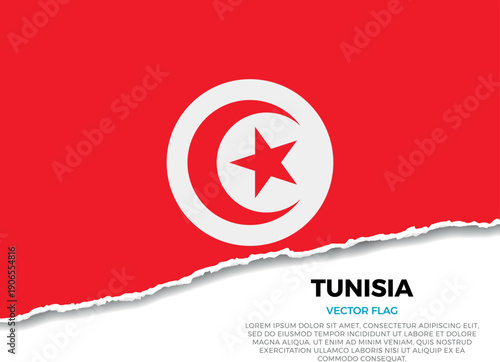 Flag of Tunisia. Creative Torn Paper Edge Effect on transparent background