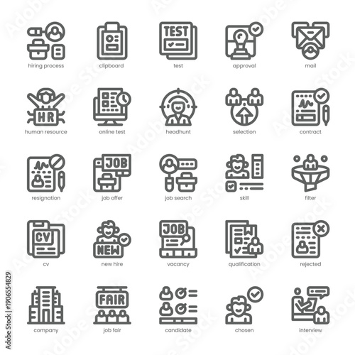 Hiring Process Icon pack for your website, mobile, presentation, and logo design. Hiring Process Icon outline design. Vector graphics illustration and editable stroke.
