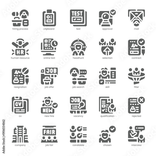 Hiring Process Icon pack for your website, mobile, presentation, and logo design. Hiring Process Icon solid design. Vector graphics illustration and editable stroke.