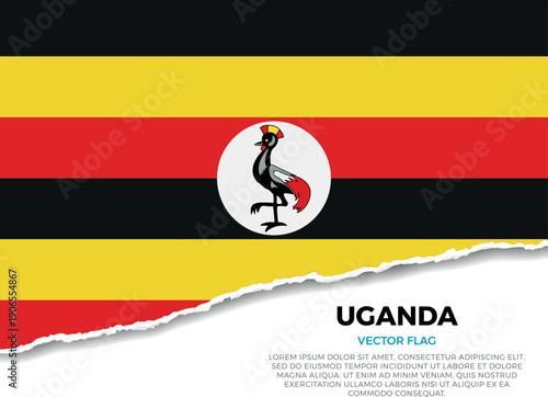 Flag of Uganda. Creative Torn Paper Edge Effect on transparent background