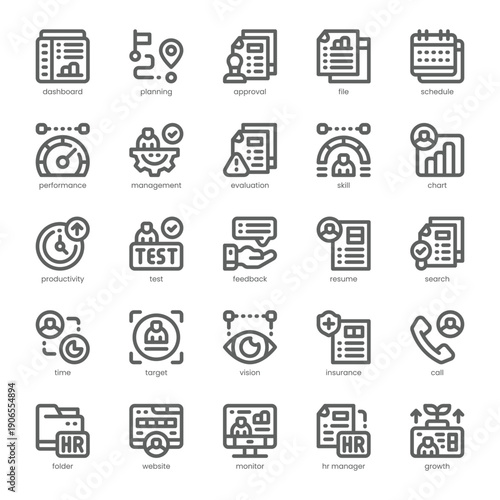 HR Management Icon pack for your website, mobile, presentation, and logo design. HR Management Icon outline design. Vector graphics illustration and editable stroke.