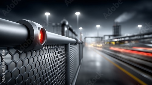 Wallpaper Mural Industrial setting with a warning light on a fence at a busy location Torontodigital.ca