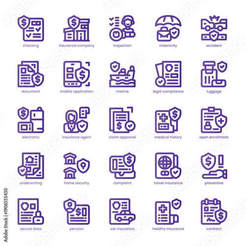 Insurance Icon pack for your website, mobile, presentation, and logo design. Insurance Icon line basic color design. Vector graphics illustration and editable stroke.
