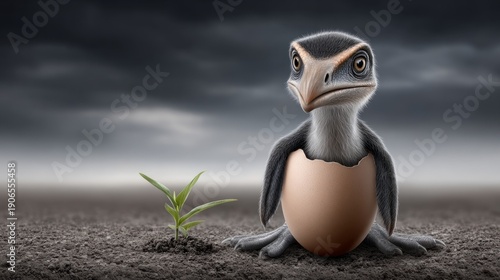 Wallpaper Mural Bird hatching from egg with a sprout growing nearby in a barren environment Torontodigital.ca