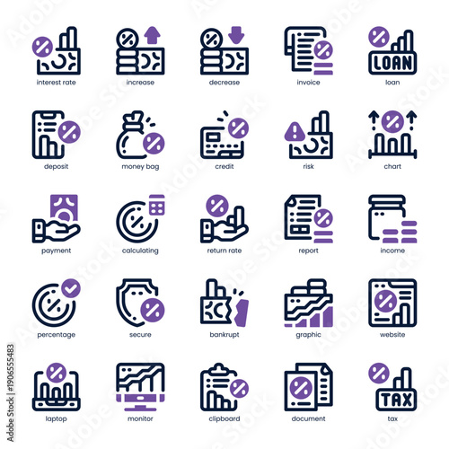 Interest Rates Icon pack for your website, mobile, presentation, and logo design. Interest Rates Icon dual tone design. Vector graphics illustration and editable stroke.