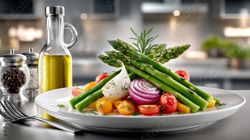 Wallpaper Mural Healthy salad with fresh vegetables served on a plate in a kitchen setting Torontodigital.ca