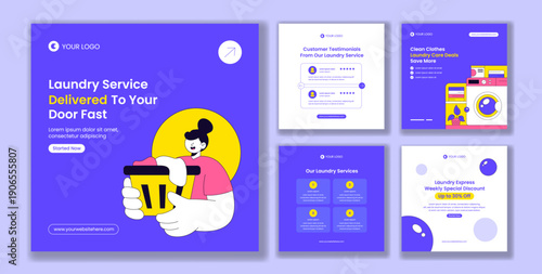 Laundry Service Flat Cartoon Hand Drawn Social Media Post Background Illustration