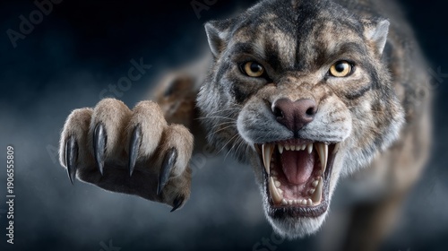 Wallpaper Mural Fierce wild animal showing teeth ready to attack in a dark environment Torontodigital.ca