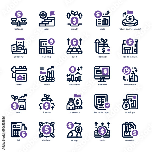 Investment Portfolio Icon pack for your website, mobile, presentation, and logo design. Investment Portfolio Icon dual tone design. Vector graphics illustration and editable stroke.