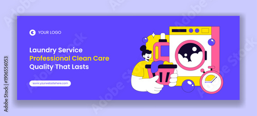 Cover Design for Laundry Service Flat Cartoon Hand Drawn Illustration