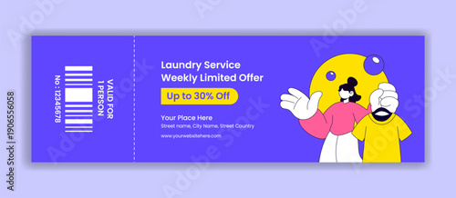 Laundry Service Ticket Flat Cartoon Hand Drawn Background Illustration Design