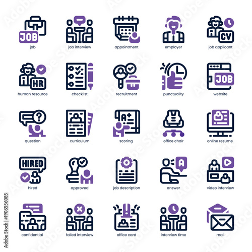 Job Interview Icon pack for your website, mobile, presentation, and logo design. Job Interview Icon dual tone design. Vector graphics illustration and editable stroke.