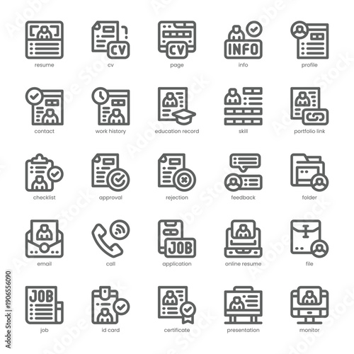 Job Resume Icon pack for your website, mobile, presentation, and logo design. Job Resume Icon outline design. Vector graphics illustration and editable stroke.
