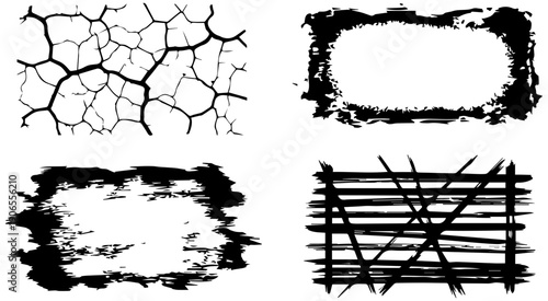 Grunge textures for design with cracked and barbed wire effects