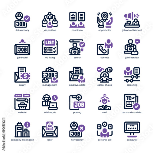 Job Vacancy Icon pack for your website, mobile, presentation, and logo design. Job Vacancy Icon dual tone design. Vector graphics illustration and editable stroke.