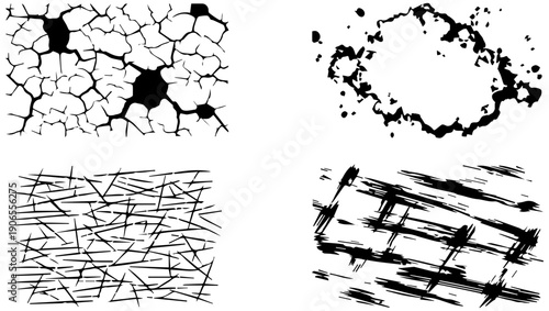 Dynamic black ink splatters and scratches for creative design