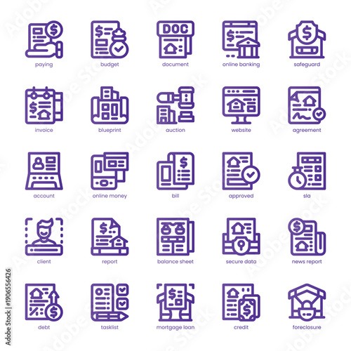 Mortgage Service Icon pack for your website, mobile, presentation, and logo design. Mortgage Service Icon line basic color design. Vector graphics illustration and editable stroke.