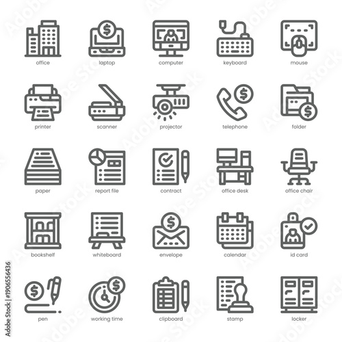 Office Icon pack for your website, mobile, presentation, and logo design. Office Icon outline design. Vector graphics illustration and editable stroke.