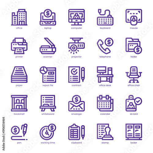 Office Icon pack for your website, mobile, presentation, and logo design. Office Icon line basic color design. Vector graphics illustration and editable stroke.