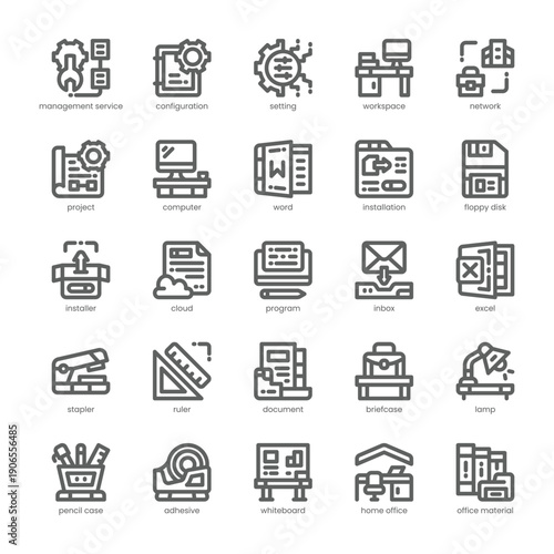Office Setup Icon pack for your website, mobile, presentation, and logo design. Office Setup Icon outline design. Vector graphics illustration and editable stroke.