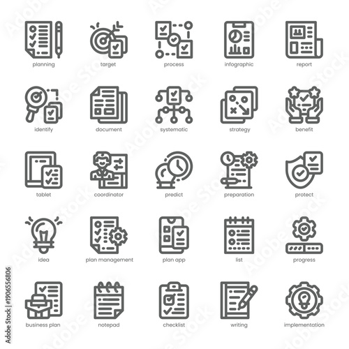Planning Icon pack for your website, mobile, presentation, and logo design. Planning Icon outline design. Vector graphics illustration and editable stroke.