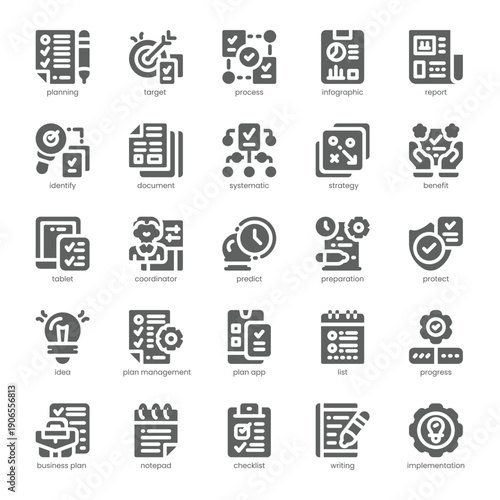 Planning Icon pack for your website, mobile, presentation, and logo design. Planning Icon solid design. Vector graphics illustration and editable stroke.