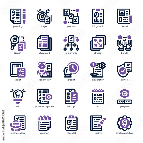 Planning Icon pack for your website, mobile, presentation, and logo design. Planning Icon dual tone design. Vector graphics illustration and editable stroke.