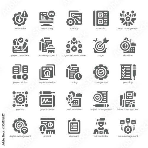 Project Management Icon pack for your website, mobile, presentation, and logo design. Project Management Icon solid design. Vector graphics illustration and editable stroke.