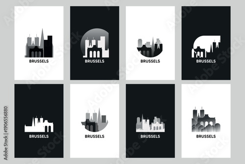 Wallpaper Mural Brussels skyline vector logos, icon set. Pack of cityscape contour, abstract silhouettes series. Isolated graphic collection for Belgium city Torontodigital.ca