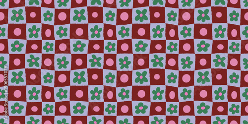 Vector seamless pattern with abstract hand-drawn imperfect rough edges, quirky whimsical doodle style and geometric shapes, bright dopamine decor backgrounds