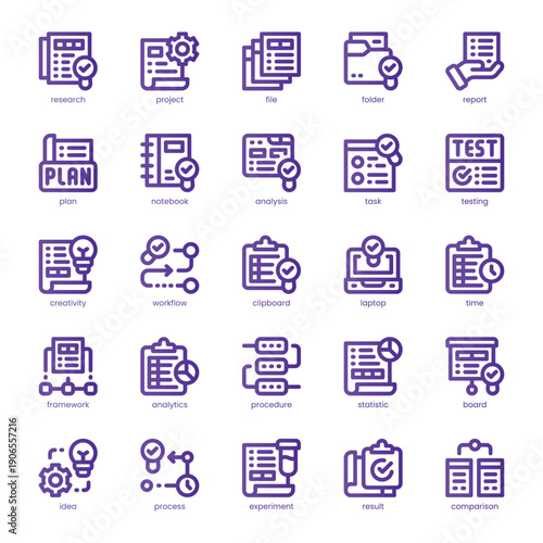 Research Project Icon pack for your website, mobile, presentation, and logo design. Research Project Icon line basic color design. Vector graphics illustration and editable stroke.
