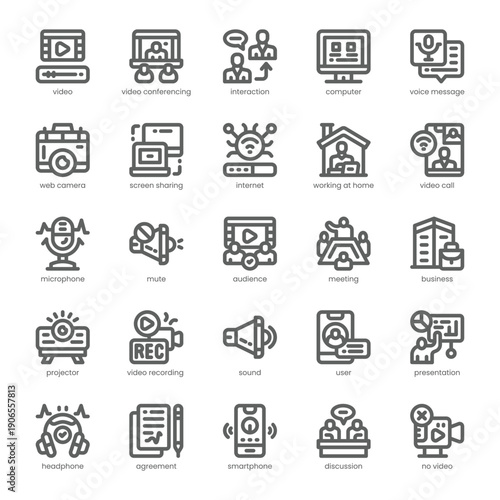 Video Conference Icon pack for your website, mobile, presentation, and logo design. Video Conference Icon outline design. Vector graphics illustration and editable stroke.