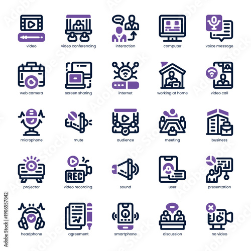 Video Conference Icon pack for your website, mobile, presentation, and logo design. Video Conference Icon dual tone design. Vector graphics illustration and editable stroke.