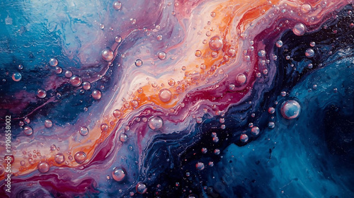 Vibrant Abstract Fluid Art Background with Marbled Colors and Reflective Bubbles, Dynamic Resin Swirls wallpaper 4k ,Generative AI.