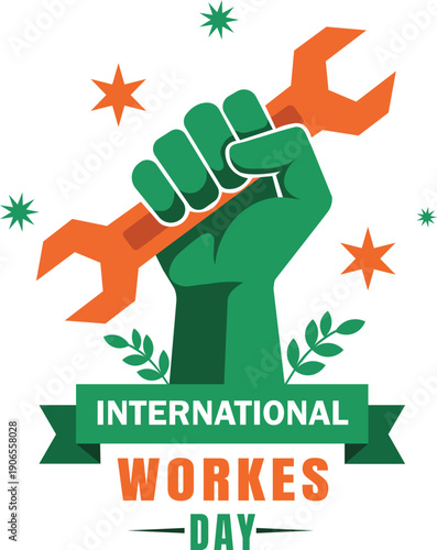 International Workers Day Labor Rights Illustration with Raised Fist and Wrench