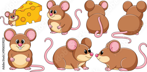 Cute Mouse Character Vector Set  Different Poses, Expressions & Cheese
